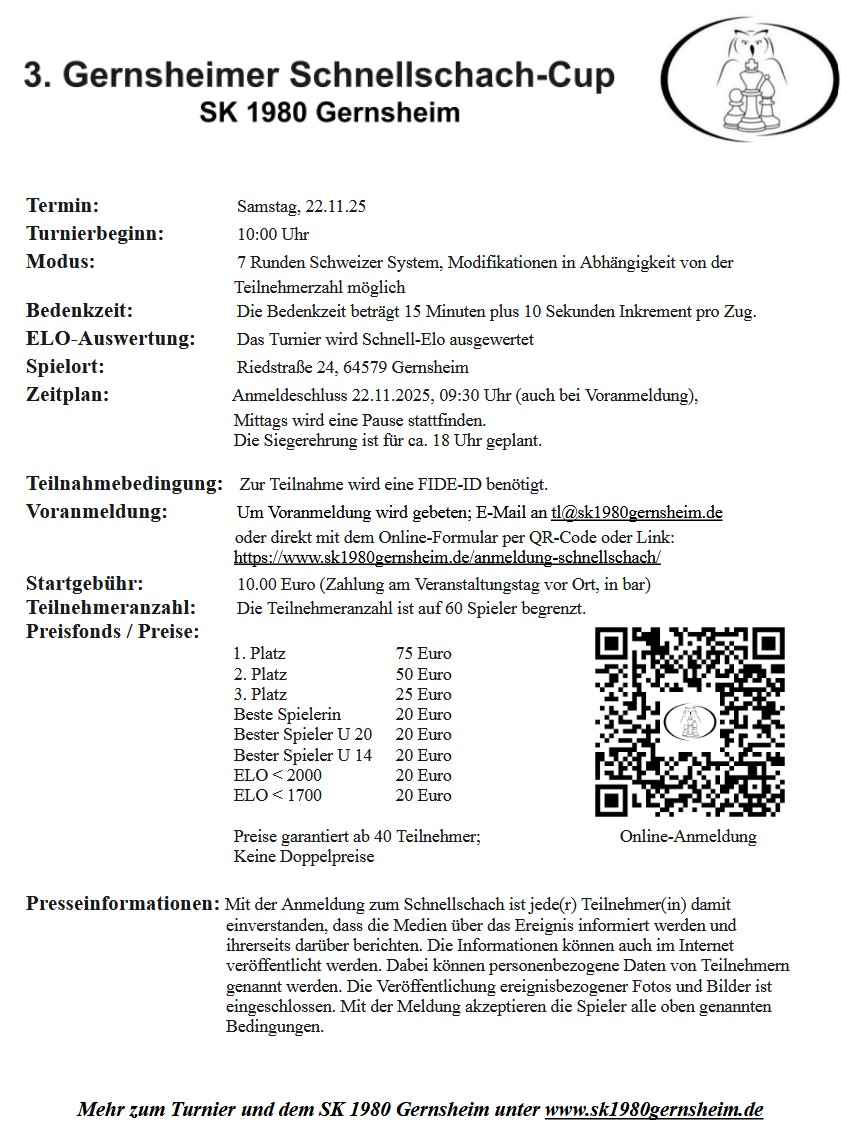 Ausschreibung Schnellschach Cup 2025